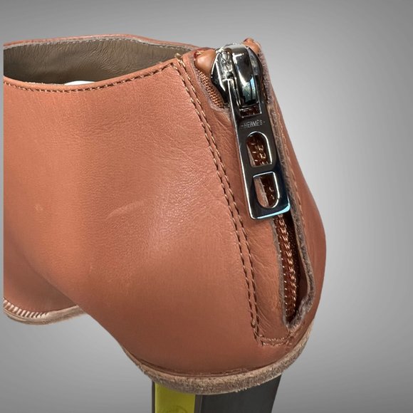 HERMES OLGA CALF LEATHER NATURAL BOOTIES ANKLE BOOTS SHOES EU 40 HEELS - Picture 8 of 16